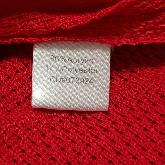 Ming Wang Red Studded Pointelle Knit Poncho One Sleeve Top Medium Elegant Modern - Picture 9 of 14